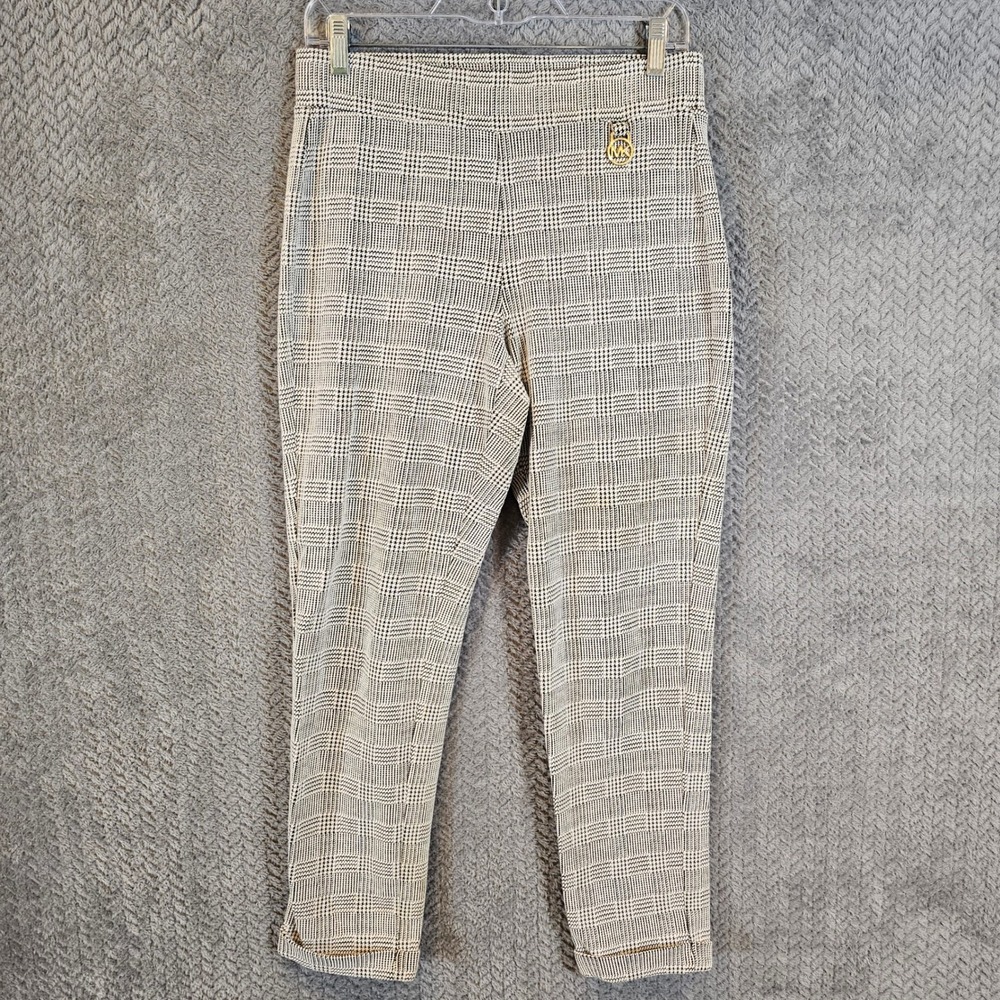Michael Kors Womens Glen Plaid Pull On Leggings Black White Gold MK Logo Medium‎